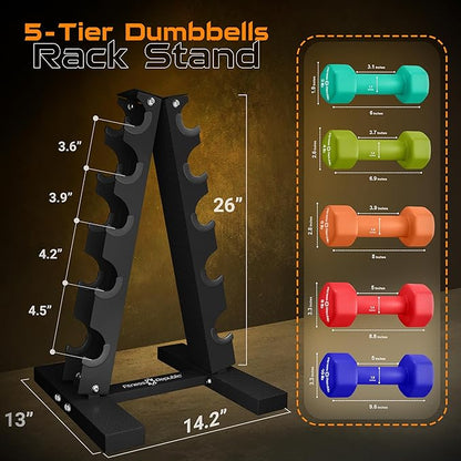 Neoprene Workout Dumbbell set with Rack 2.00MM - Non Slip, Anti Roll & Hex Shape - Fitness Dumbbells Combo, Space Saving Ideal for Home and Gym training