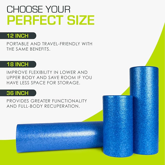 ProsourceFit High Density Foam Rollers 12 - Inches long, Firm Full Body Athletic Massage Tool for Back Stretching, Yoga, Pilates, Post Workout Muscle Recuperation, Black