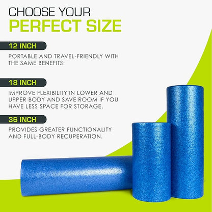 ProsourceFit High Density Foam Rollers 12 - Inches long, Firm Full Body Athletic Massage Tool for Back Stretching, Yoga, Pilates, Post Workout Muscle Recuperation, Black