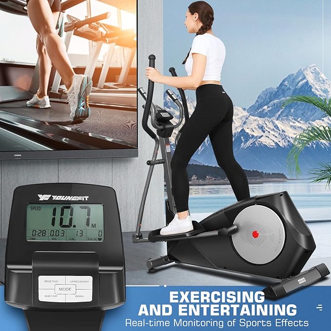 Elliptical Machine, Foldable Elliptical Machine for Home, 22 Resistance Levels with Large LCD Monitor Eliptical Exercise Machine