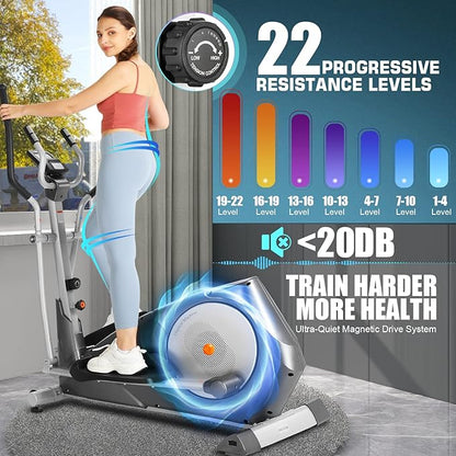 Elliptical Machine, Foldable Elliptical Machine for Home, 22 Resistance Levels with Large LCD Monitor Eliptical Exercise Machine