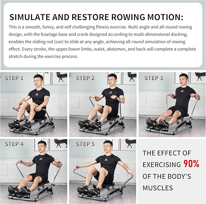 Leikefitness Rowing Machine Foldable for Home Use Hydraulic Rowing Machine with LCD Monitor for Full Body Exercise Cardio Workout