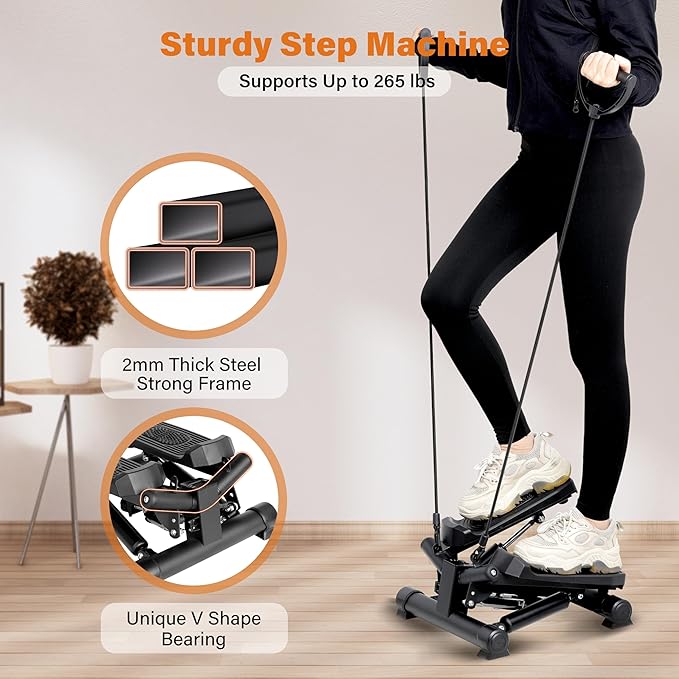 Mini Stair Steppers for Exercise at Home, Side Twist Stepper with Resistance Bands, Fitness Exercise Workout Equipment with LCD Monitor, 220LBS