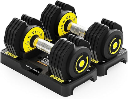 Adjustable Dumbbells Set 12.5LB/22.5LB Pair, 1-Sec Fast Adjustable 5 Weights by Turning Handle, Premium Comfort Non-slip Metal Dumbbells with Tray, Compact Size for Full Body Home Workout