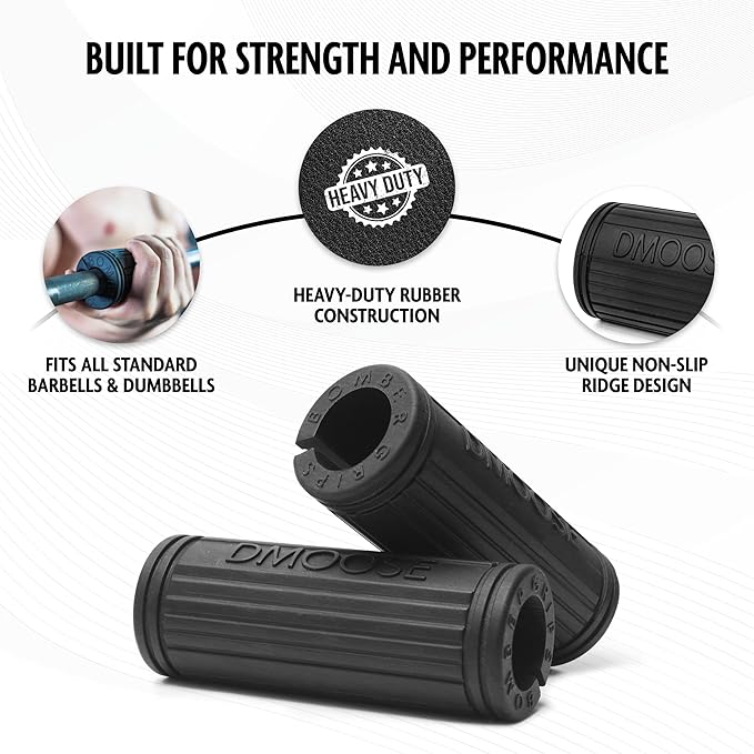 DMoose Fitness Thick Bar Dumbbell Grips, Non Slip High Density Silicone Rubber Barbell Grips - Bar Grips for Weightlifting, Muscle Building, Cable Attachments