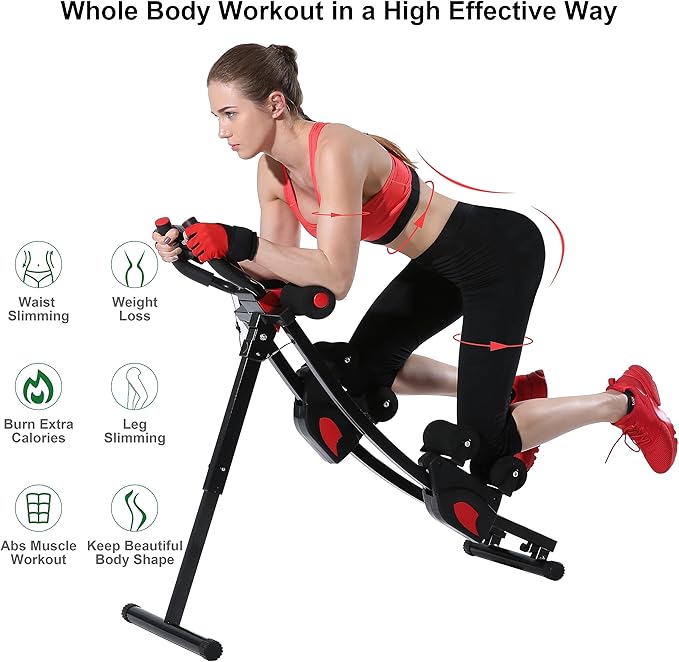 KESHWELL Ab Workout Equipment,Ab Machine Whole Body Workout for Home Gym,Foldable Abdominal Exercise Fitness Equipment for Women&Men,Adjustable Body Shaping Waist Trainer with Resistance Bands