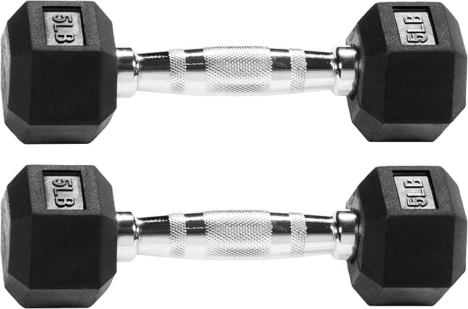 Signature Fitness Rubber Encased Hex Dumbbell, Multiple Sizes