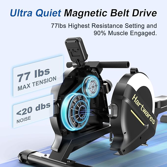 Rowing Machines for Home,Hartwares Magnetic Rowing Machine with 77lbs High Resistance Rowing Machine,16 Levels of Quiet Resistance,Rower Machine for Home Row Machine,App Compatible,LCD Monitor