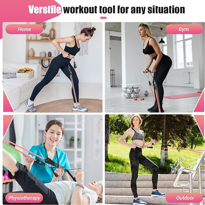 Resistance Bands with Handles for Women, 5 Level Exercise Bands Workout Bands for Physical Therapy, Yoga, Pilates, Door Anchor, Storage Pouch