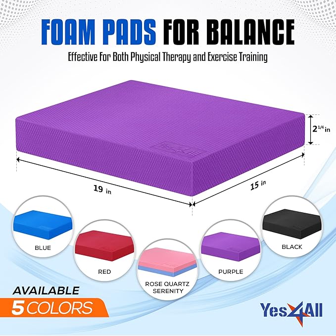 Yes4All Upgraded Size Foam Pad for Exercise, Nonslip Foam Balance Pad Physical Therapy, Yoga & Stability Training Balance Mat