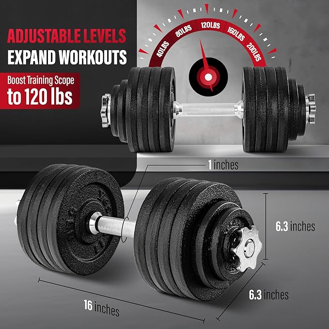 Yes4All Adjustable Dumbbell Set with Weight Plates, Star Lock Collars/Connector, 40lbs to 200lbs Adjustable Weight Plates Set