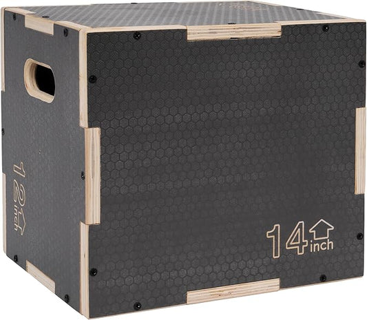 Signature Fitness 3 in 1 Non-Slip Wooden Plyo Box Plyometric Box Jumping Exercise, Multiple Sizes