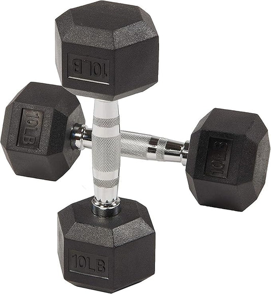 BalanceFrom Rubber Encased Hex Dumbbell in Pairs, Singles or Set