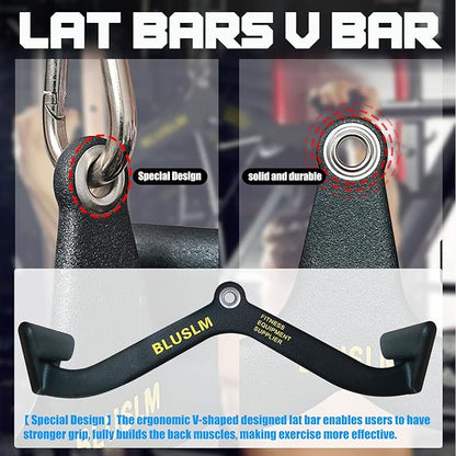 LAT Pull Down Bar for Cable Machine, LAT Pulldown Attachments T Bar V Bar Cable Attachment, Back Tricep Bar Strength Training Handle