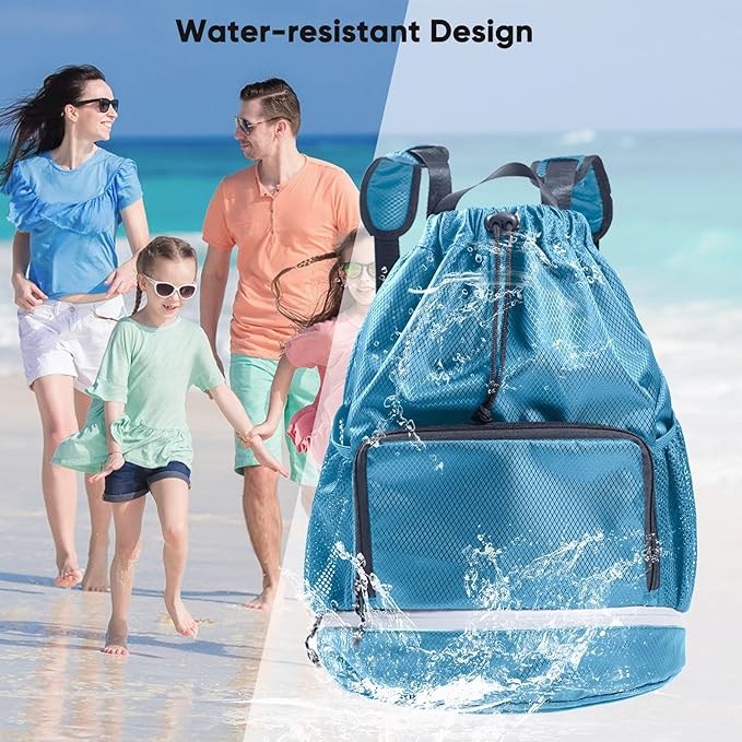 Swim Bag Beach Backpack Sports Drawstring Backpack - Gym Bag - Kids Swim Backpack Mens Beach Bag, Workout Bag