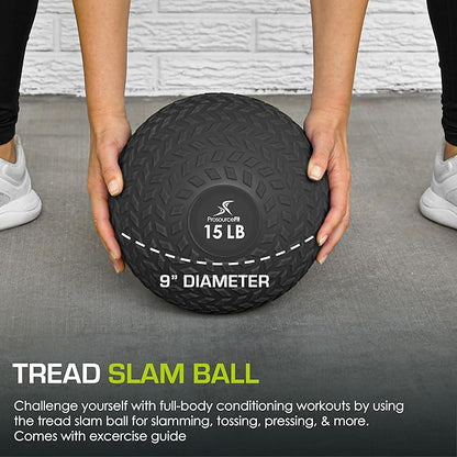 ProsourceFit Slam Medicine Balls 5, 10, 15, 20, 25, 30, 50lbs Smooth and Tread Textured Grip Dead Weight Balls for Strength and Conditioning Exercises, Cardio and Core Workouts