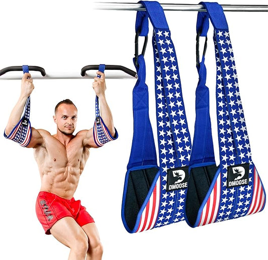 DMoose Fitness Hanging Ab Straps for Pull Up Bar & Core Strength Training - Thick Padded Arm Strap for Ab Swing with 2 Rust-Resistant Carabiners - Pull Up Straps for Ab Workouts at Home and Gym (Pair)