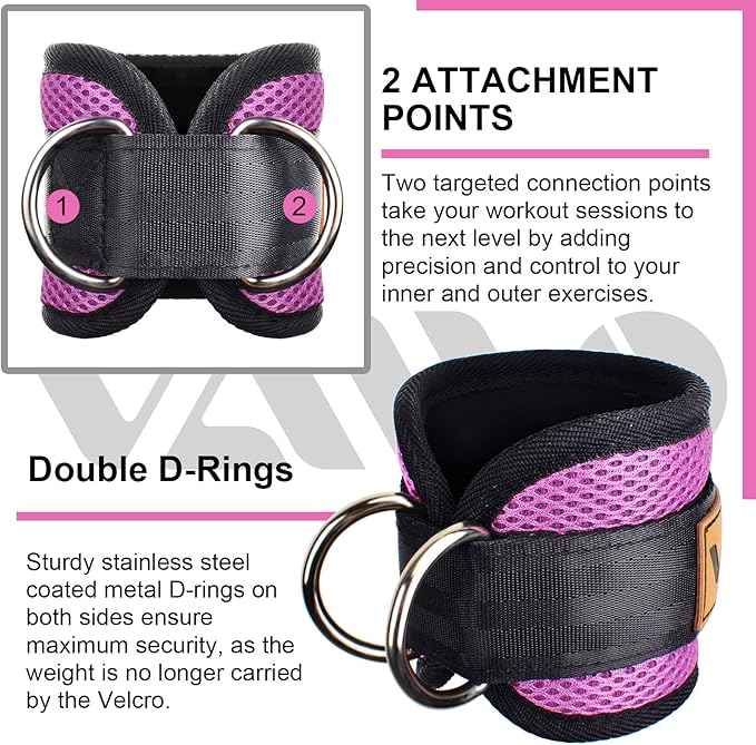 Ankle Straps for Cable Machines,Adjustable Comfort fit Neoprene, Reinforce Double D-Ring - Premium Ankle Cuffs to Improve Abdominal Muscles, Lift The Butts, Tone The Legs for Men & Women