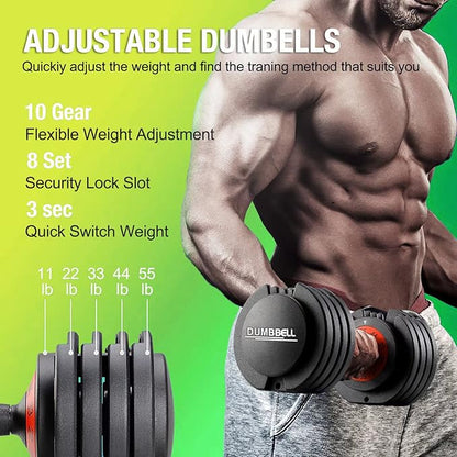 25/55LB Pair Adjustable Dumbbells Weights Set, 5in1 Free Weights Dumbbell with Anti-Slip Metal Handle, Suitable for Home Gym Exercise Equipment