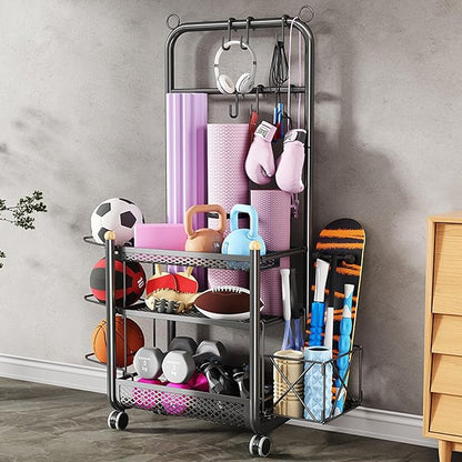 Home Gym storage, Yoga Mat Storage Weight Rack, Workout Equipment Storage, Dumbbell Kettlebells Home Gym Storage Rack with wheels