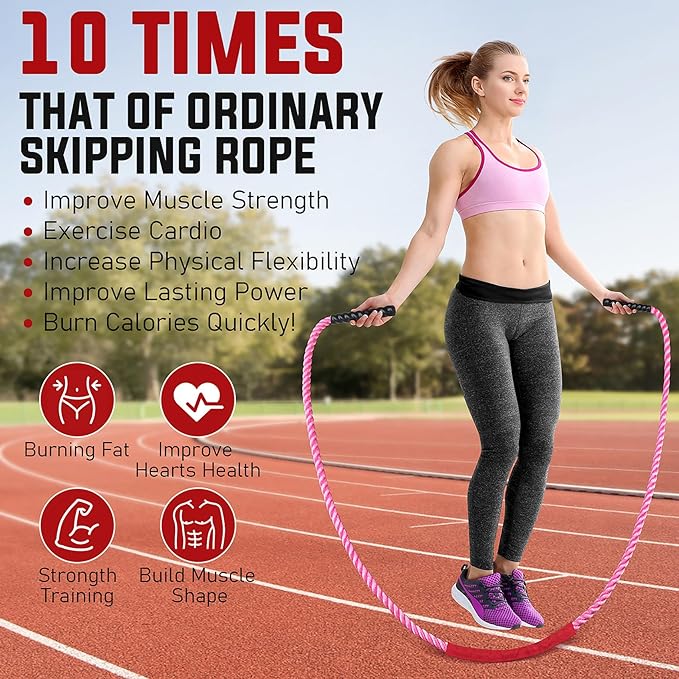 Jump Rope, 3lb 4lb 5lb Weighted Jump Rope for Fitness, 9.8ft Heavy Jumping Ropes for Exercise, Adult Workout Rope for Men & Women Improve Strength, Skipping Rope for Gym Training, Home Workout