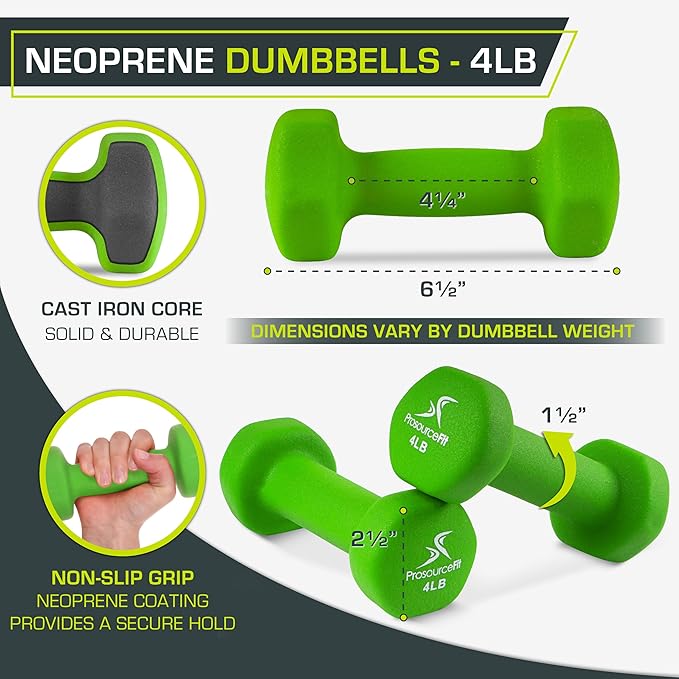 ProsourceFit Neoprene Dumbbell Coated for Non-Slip Grip, 4 lb