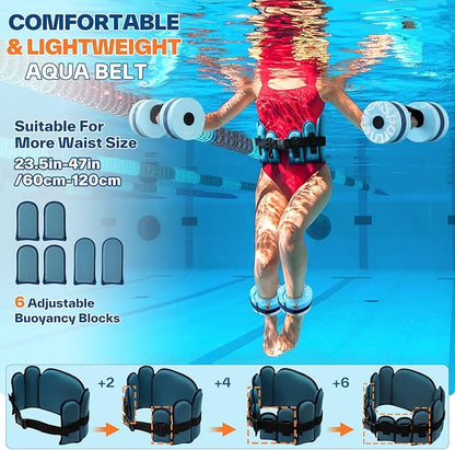 Sportneer Water Aerobics Pool Exercise Equipment New 6-Piece Water Fitness Set Includes High Density Water Weight Swim Belt Water Ankle Weights for Aqua Therapy Pool Fitness Water Exercise