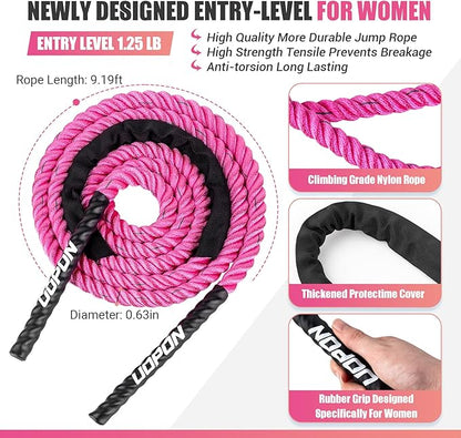 Weighted Jump Rope for Women, 1.25LB Heavy Skipping Rope for Exercise with Training Poster, 9.2FT Weight Fitness Jump Rope for Improve Strength, Building Muscle & Total Body Workout Equipment