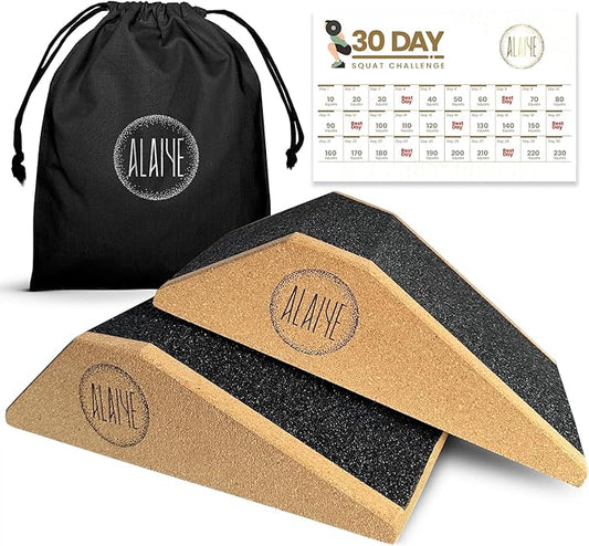 Squat Wedge Blocks - Pack of 2 Non-Slip Slant Board for Legs, Ankle, Calf Stretching - Squat Ramps for Lower Body Strength, Heel Elevation, Planks, Yoga with Bag & 30 Day Squat Challenge Chart