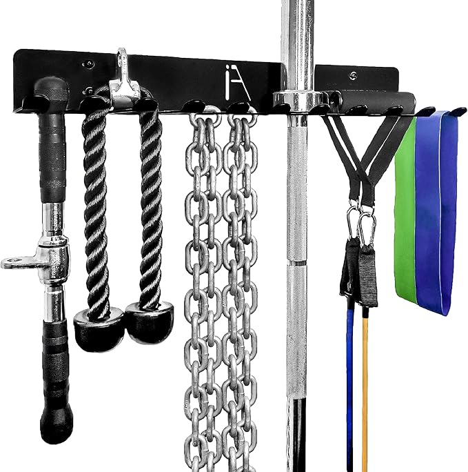 IRON AMERICAN USA Omega Gym Storage Rack 9 OR 11 Hook Heavy-Duty Gym Wall Organizer Gym Caddy Hanger - Gym Accessory Storage - Resistance Bands, Jump Ropes, Barbells, Lifting Belts, Cable Attachments