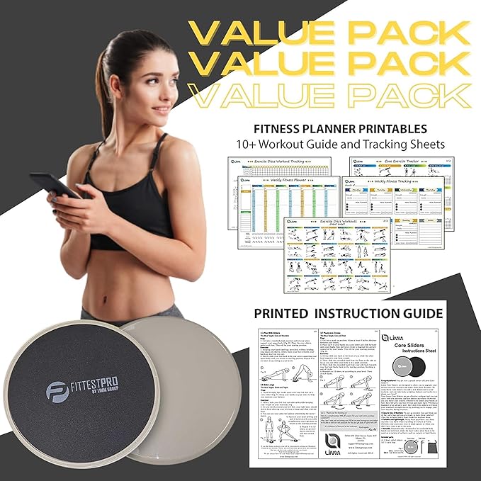 Limm Core Sliders for Working Out - Exercise Sliders Fitness, Stability, Ab, Legs & Full Body (Set of 2) - Bonus Carry Bag & Workout Ebook - Gym Gliding Disc Pads for Hardwood, Carpet & More