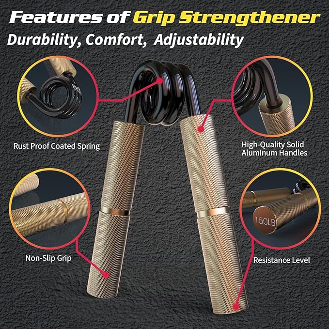 Grip Strength Trainer Set, Metal Hand Gripper, No Slip Grip Trainers, Hand Grip Strengthener for Enhanced Grip, Grip and Forearm Strengthener for Training and Exercise