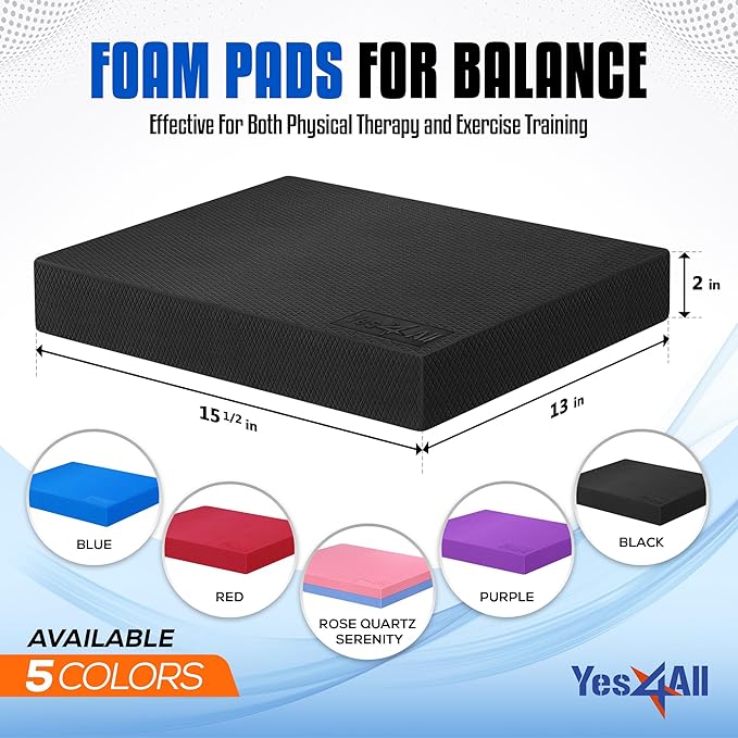 Yes4All Upgraded Size Foam Pad for Exercise, Nonslip Foam Balance Pad Physical Therapy, Yoga & Stability Training Balance Mat