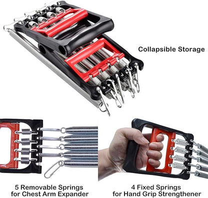 KAILIMENG 3 in 1 Exerciser - Spring Chest Expander, Hand Grip Strengthener, Pedal Pull Rope Band - Home Fitness Equipment with 5 Metal Springs for Finger Abdomen Waist Arm Stretching Slimming Training