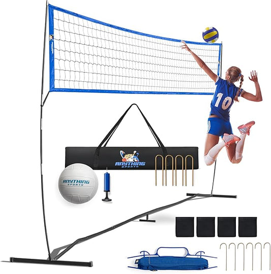 Outdoor Volleyball Net for Backyard. 12FT/20FT/32FT, 4 Adjustable Height Options, Ball with Pump, Boundary Markers, Carry Case and Stakes Included