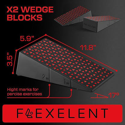 Squat Wedge Block Pair, Squat Ramp, Calf Raise Block, Anti-Slip Slant Board for Squats, ATG Equipment to Boost Workout, 17° Incline, 3.5x5.9x12.2, Backpack Included