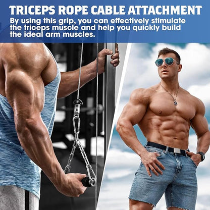 Tricep Rope LAT Pull Down Attachment, Gym Handle for Cable, Gym LAT Pulldown Cable Machine Pulley System Accessory, DIY Workout Equipment for Home Gym