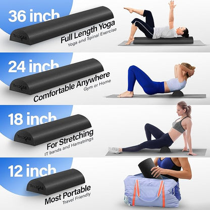 Yes4All Soft-Density Half PE 12/18/ 24/36 inch Foam Rollers for Muscle Massage, Yoga Core Exercise & Physical Therapy