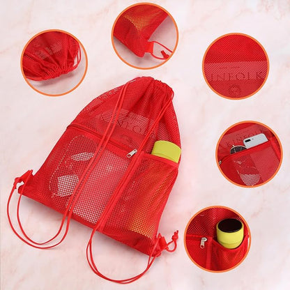 NATURAL STYLE 2 PACK Mesh Drawstring Backpack Bag, Multifunction Mesh Bag for Swimming, Athletic Gym, Clothes, Beach, Swim (Red)