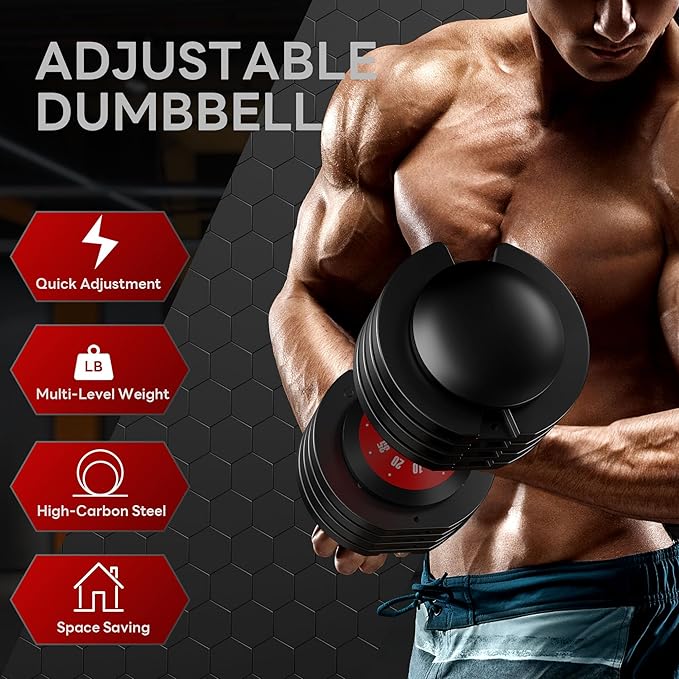 SogesPower 25LB/55LB 5 in 1 Adjustable Dumbbells Set, 5LB to 25LB, Or 10LB to 55LB Adjustable Weights Dumbbells Set for Home Gym Full Body Workout Fitness,Fast Adjust Dumbbell Weight Set with Anti-Slip Handle and Tray For Men&Women