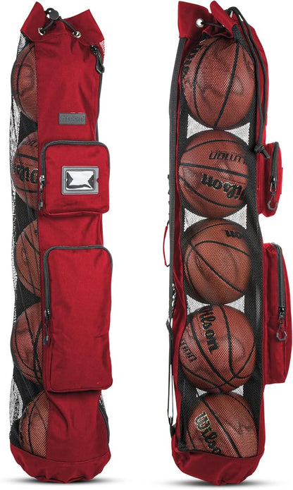 Fitdom Heavy Duty XL Basketball Mesh Equipment Ball Bag w/Shoulder Strap Design for Coach with 2 Front Pockets for Coaching & Sport Accessories. This Team Tube Carrier Can Store Up to 5 Basketballs