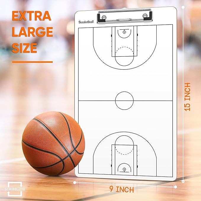 Scribbledo Basketball Dry Erase Board for Coaches 15"x9" Double Sided Basketball Whiteboard Coaching Board Equipment Basketball Accessories The Perfect Coach Gifts