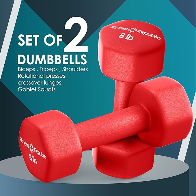 Neoprene Dumbbell Set of 2, Non-Slip, Hex Shape, Free Weights Set for Muscle Toning, Strength Building, Weight Loss - Portable Weights for Home Gym Hand Weight