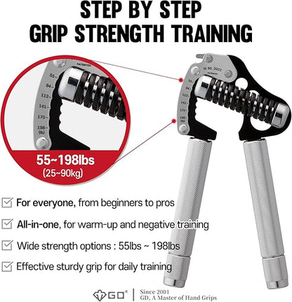 GD Iron Grip Hand Grip Strengthener (Adjustable Hand Grips for Strength Training) Wrist and Forearm Strength Trainer