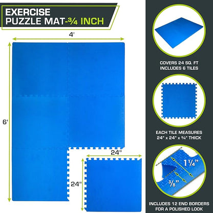 ProsourceFit Extra Thick Puzzle Exercise Mat ¾” and 1", EVA Foam Interlocking Tiles for Protective, Cushioned Workout Flooring for Home and Gym Equipment