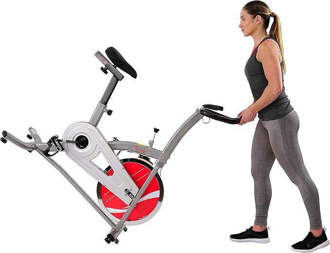 Sunny Health & Fitness Indoor Stationary Cycling Exercise Bike for Home Cardio Workout, 4-Way Adjustable & Cushioned Seat, Optional Magnetic Resistance & Exclusive SunnyFit App Enhanced Bluetooth Link