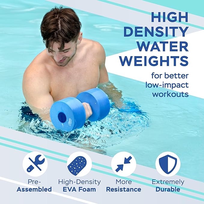 Sunlite Sports Water Weights Pool Exercise Dumbbells, Water Aerobic Equipment, High-Density EVA-Foam Dumbbell with Handle Strip, Aqua Therapy, Pool Fitness, Water Exercise, Set of 2