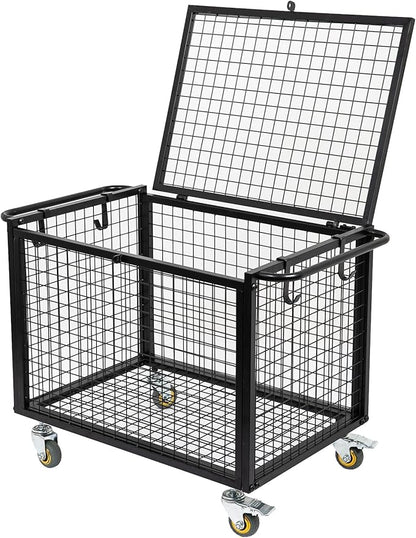 Metal Basketball Rolling Cart Sports Equipment Storage Wheel Basket Matte Black Athletic Lockable Cage with Raised Handle Gym Home Garage School Court Field Football Soccer Ball Volleyball Bat