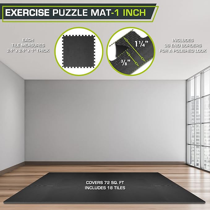 ProsourceFit Extra Thick Puzzle Exercise Mat ¾” and 1", EVA Foam Interlocking Tiles for Protective, Cushioned Workout Flooring for Home and Gym Equipment