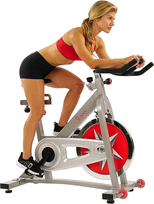 Sunny Health & Fitness Pro Cycling Stationary Bike, 40 LB Flywheel & 4-Way Adjustable Seat for Home Exercise & Indoor Cycle/Cardio Workout, Optional Exclusive SunnyFit App Enhanced Bluetooth Link